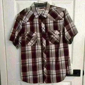 Urban Pipeline Men’s short sleeve collared shirt - red plaid